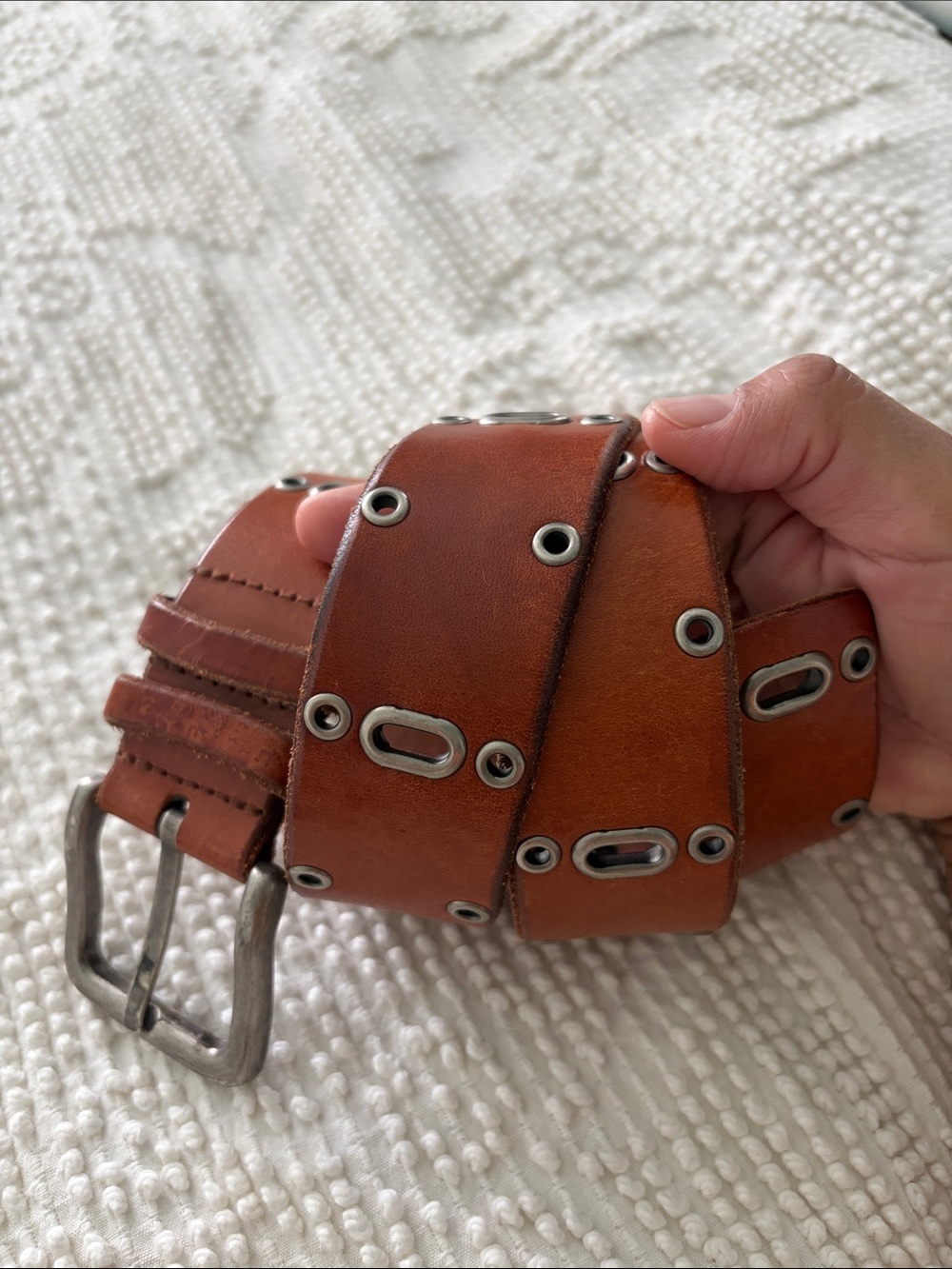 Fossil Small Brown Leather Grommet Belt tan